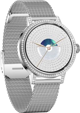 Knobbout 1.27" (3,2 cm) Smartwatch met Fonkelende Strass Steentjes – Luxe Design | Bellen via Bluetooth | Hartslag, Bloeddruk & SpO2 | IP67 Waterdicht | BT 5.3 | HD Scherm -Zilver — thumbnail 3