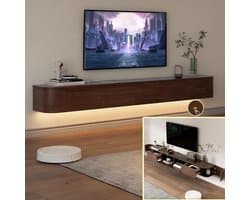 Zwevende TV-standaard - Wand TV-meubel - Media Opbergen - Grote Opbergruimte - 160x30x20CM - Bruin met LED