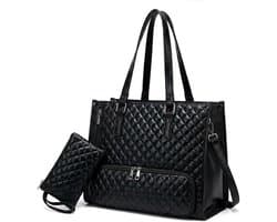 Damestas met 2-in-1 lunchfunctie, laptoptas voor 15,6-inch laptops met geïsoleerd lunchvak, gewatteerde laptoptas met grote capaciteit, inclusief portemonnee