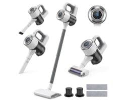 Draadloze steelstofzuiger met dweilfunctie - 15000 Pa - 4 in1 - HEPA - 30 min - Wit