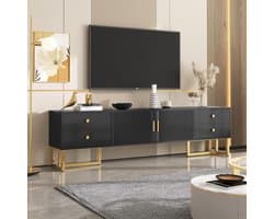 TV-kast - Tv meubel - Opbergen Woonkamer - Gestructureerde Deur - 175 x 30 x 46 cm - Zwart