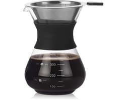 Dailygoody - Drip Koffiezetapparaat 13 Oz - Giet Over Koffiezetapparaat - Roestvrijstalen Koffiefilter - Glazen Pot - Voor 2-3 Koppen - Ideaal vo