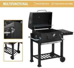 Houtskool barbecue - Grilloppervlak 28x41.7 - met verstelbaar kolenrek - gietijzeren rooster - zwart — thumbnail 3