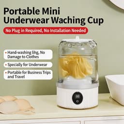 Draagbare mini-wasmachine voor ondergoed, sokken en bh's – 2 standen (5 min normaal / 10 min krachtig), 3000 mAh accu, lekdicht, compact voor thuis en op reis — thumbnail 2
