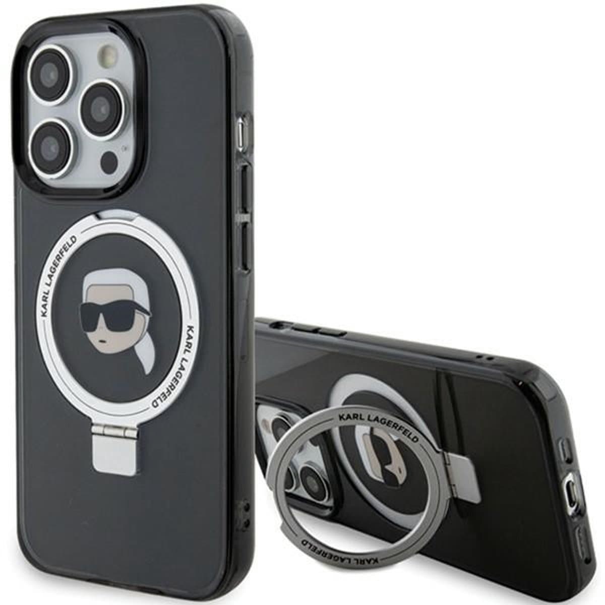 Karl Lagerfeld Serie - Magnetische iPhone 15 Pro Max Hoes - Ring Stand - Zwart — afbeelding 1