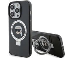 Karl Lagerfeld Serie - Magnetische iPhone 15 Pro Max Hoes - Ring Stand - Zwart