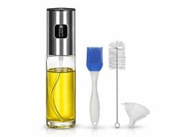 BooGoo® Olijfolie Sprayer Premium Design - RVS & Glas - 100ml - Inclusief Ebook & Accessoires - Oliefles voor Airfryer, BBQ & Bakken