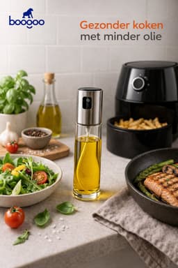 BooGoo® Olijfolie Sprayer Premium Design - RVS & Glas - 100ml - Inclusief Ebook & Accessoires - Oliefles voor Airfryer, BBQ & Bakken — thumbnail 4