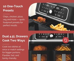 Swiss Haus® AF2309 Dubbele Airfryer XXL - 9L (2x4.5L) – 3100W – Met Kijkvenster – PFAS-vrij – Sync & Match Cook – 10 Programma’s – Heteluchtfriteuse – Zwart — thumbnail 9