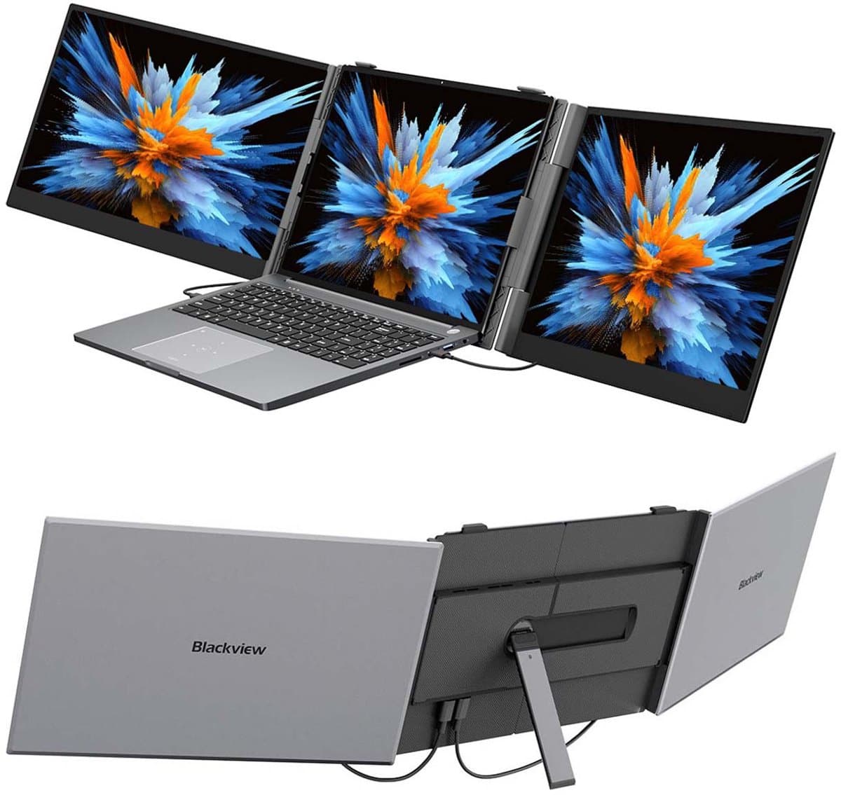 Blackview DCM6 Portable Monitor - 14" IPS 1080P FHD Dubbel Scherm - Laptopscherm: 13-17.3" - HDMI & USB-C - Grijs — afbeelding 1