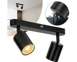 Ronde zwarte GU10 plafondspots, 2 verstelbare en draaibare spots, moderne plafondlamp voor keuken, slaapkamer, woonkamer, hal, GU10 lampen niet inbegrepen