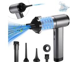 Kruimeldief - Auto Stofzuiger - Zuigen & Blazen - Handstofzuiger - Auto Stofzuiger Draadloos - 7 Opzetstukken - 16000Pa - Air Duster - Grijs