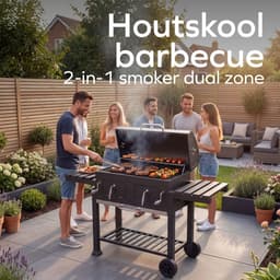 KitchenBrothers Houtskool BBQ XL - Dual Zone Smoker Barbecue - Met Verstelbare Kolenroosters & Inklapbare Zijtafels - PFAS-vrij - 42,3x75,8cm Grilloppervlak - Zwart — thumbnail 2