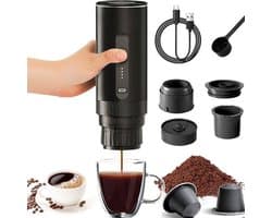 Draagbaar koffiezetapparaat, 20 bar druk, 2-in-1 koffiezetapparaat, automatische opwarmtijd van 4-6 minuten, grote capsules, gemalen koffie, zwarte koffie.