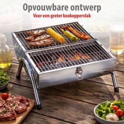 alpina Houtskool BBQ - Draagbare BBQ met Handgreep - Barbecue Camping met Ventilatie En Sluitclip - Houtskoolbarbecue Compact 38 x 30 x 19 cm - RVS — thumbnail 5