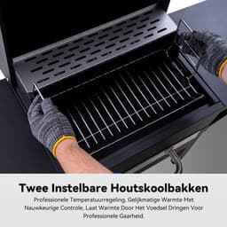 HOMAVO Houtskoolgrill, Barbecue met Deksel, Grilloppervlak: 45×32 cm, 2-standig in hoogte verstelbare kolenbak, Bijzettafel, Thermometer — thumbnail 4