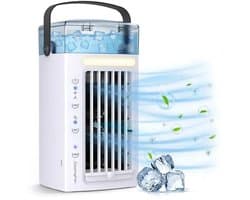 Linkforu - 3-in-1 Luchtkoeler - Luchtbevochtiger - Ventilator Tafelmodel - Watertank 480 ML - 3 Standen - 7 Kleuren LED-Nachtlamp — afbeelding 1