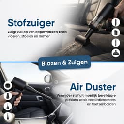 CarMe 2-in-1 Auto Stofzuiger Pro - Zuigen & Blazen - Kruimeldief - 8 Opzetstukken - Oplaadbaar - Handstofzuiger - Air Duster - Zwart — thumbnail 3