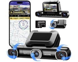 AZDOME M660 2.5K 4CH 360° Dash Cam, Geheugenkaart 256GB + 64GB, 4 Camera's (voor + achter + links + rechts), GPS, 5G WiFi, 3" Touchscreen, G-Sensor & IR Nachtzicht - Professionele Auto Beveiliging - Haarscherpe Nachtzicht - Dashcam Auto 2026 Model