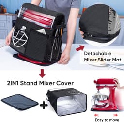 Mixer Opbergtas - Apparaat Beschermhoes - Keuken Organisatie - Afneembare Schuifmat - 4.5/5/6/7/8 Quart - Zwart — thumbnail 4