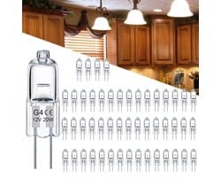50x G4 Halogeen - G4 Halogeenlampen G4 12V 20W - Dimbaar - Warmwit 2700K - 280 lm - Halogeenlamp met Lage Spanning - G4 Transparante Capsule - voor Kroonluchter, Kasten, Plafondlampen