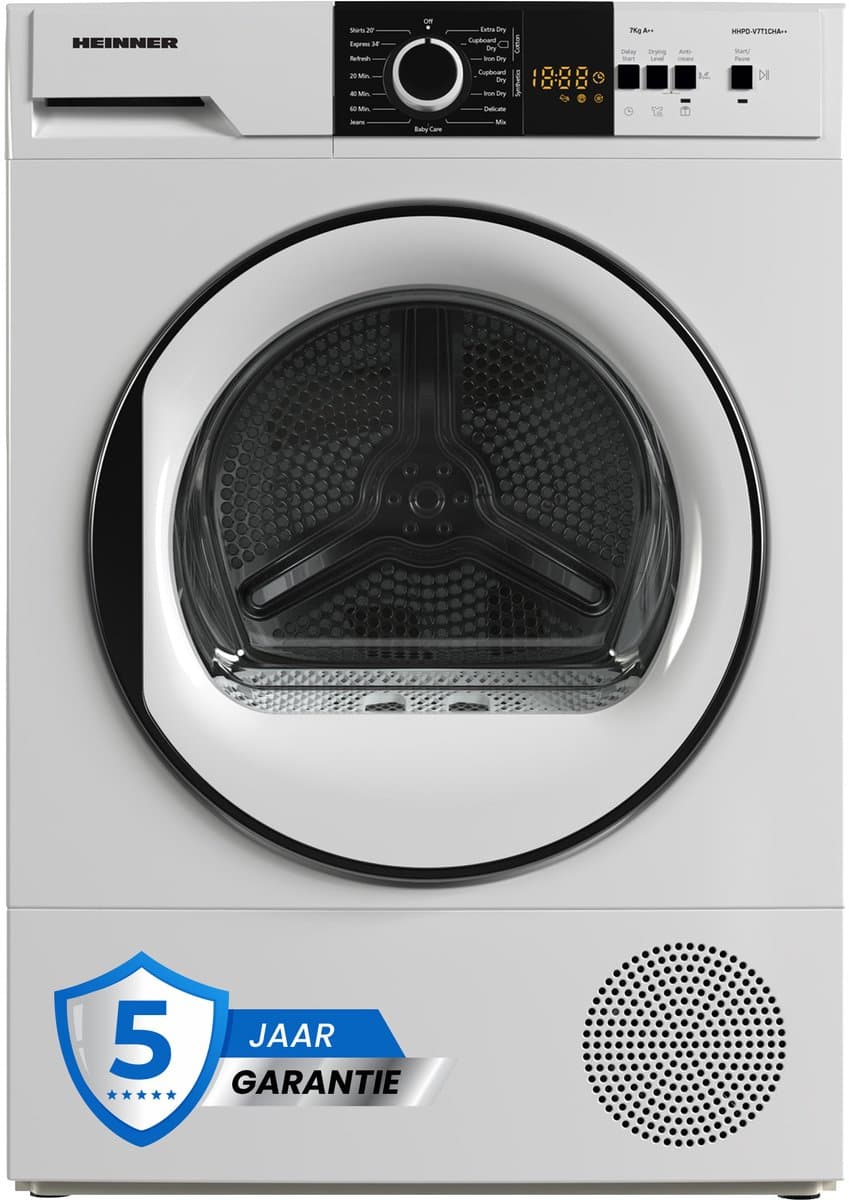 Heinner Warmtepompdroger - 7 KG - Wasdroger - 15 Programma's - LED display - Wit — afbeelding 1