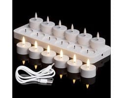 Oplaadbare Theelichtjes , 12 Stuks Op Batterijen Werkende 3D-lont Flikkerende Vlamloze Kaarsen Met Oplaadstation Voor Halloween-kerstdecoratie (4 X 4,7 Cm)