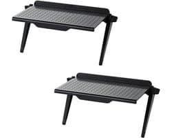 Ondersteunt een regelbaar ensemble van 2 superieur-étagère-ondersteuningen voor televisie-viseurs die een bureau- of televisiebureau installeren voor het plaatsen van objecten.