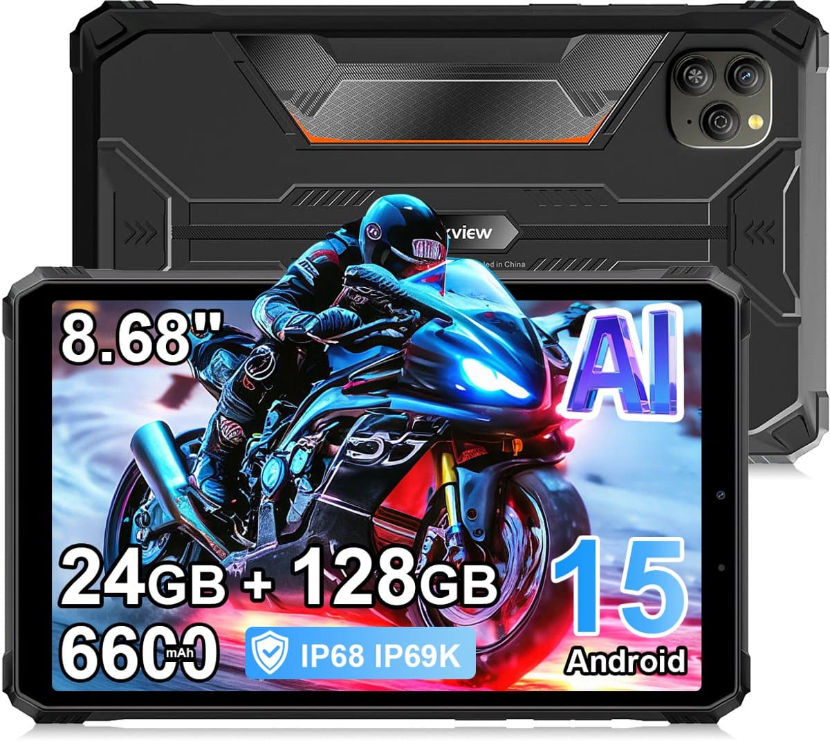 Tablet Blackview Active 5 - 24GB RAM - 128GB ROM - 8,68 inch - Android 15 - 6600mAh - BT 5,2 - Dual SIM 4G - IP68/IP69K - GPS - OTG - NFC - Zwart — afbeelding 1