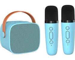 Draagbare luidspreker, draadloze luidspreker, karaokeluidspreker, buitenluidspreker, dubbele microfoons - blauw
