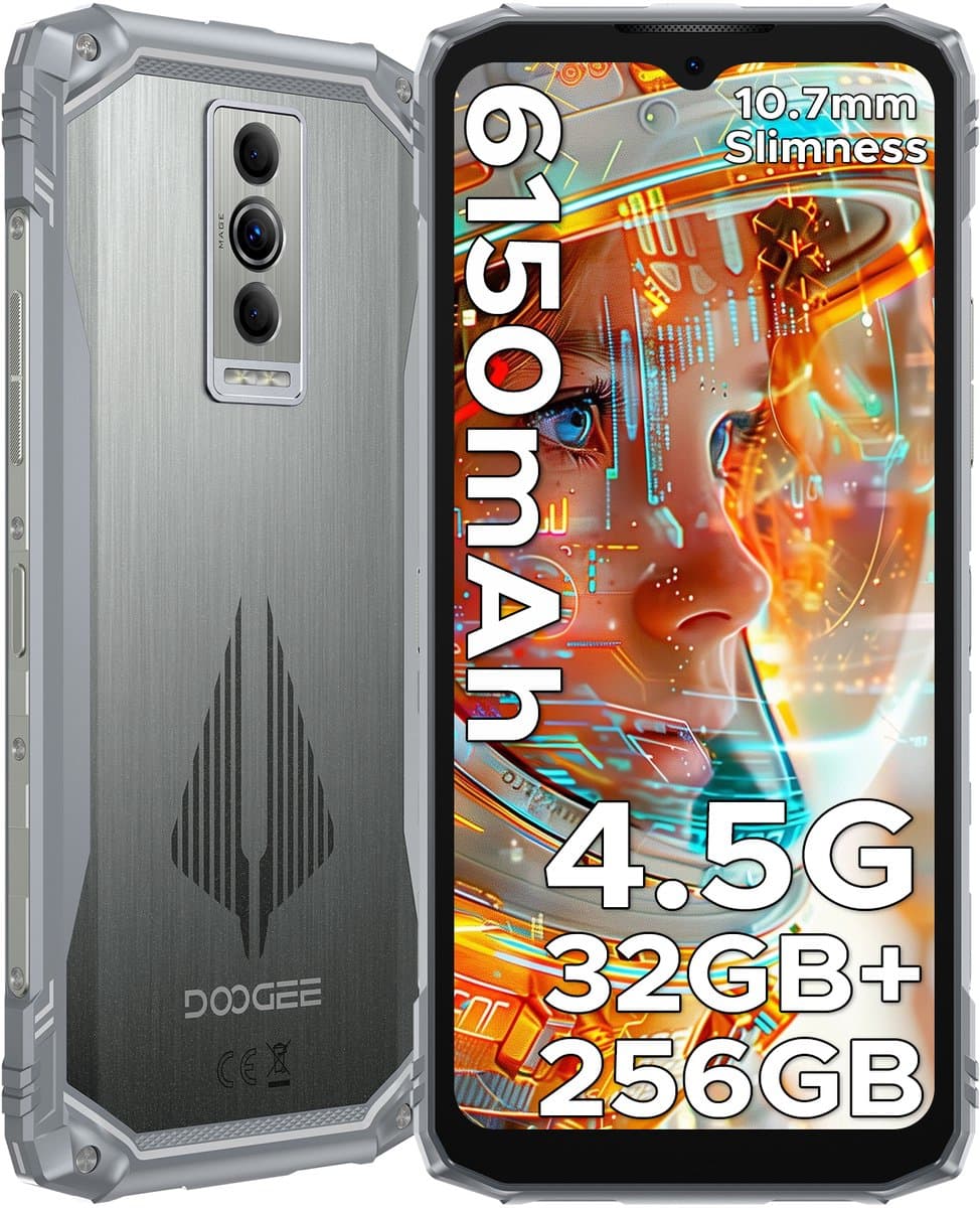 DOOGEE Blade 10 Pro Energy 4.5G - Robuuste Telefoon - Smartphone - 32 GB RAM+256 ROM（2TB/TF) - Android 15 - 6,56-inch HD+ 90Hz - 6150mAh/18W - IP68 - 10.7mm - Face ID - NFC - GPS - Zilver — afbeelding 1