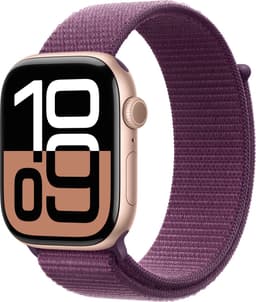 Apple Watch Series 10 - Wifi - 46mm - Rose Gouden Aluminium Case met Plum Geweven Sportbandje — thumbnail 4