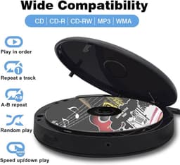 KZQ Draagbare Bluetooth-cd-speler - Ingebouwde stereoluidsprekers - Oplaadbare cd-speler - Ondersteunt MP3- en USB-weergave - Schokbestendig ontwerp - Zwarte afwerking - Draadloze connectiviteit - Ideaal voor persoonlijk gebruik en buitenactiviteiten — thumbnail 5