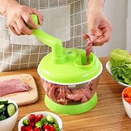 handmatige keukenmachine, multifunctionele handslinger vleesmolen voedselhakmolen met schaal compacte krachtige groentehakselaar ui dicer voor vlees, fruit, wortelen, kruiden, sla, salade (6 maanden) — thumbnail 4