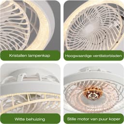 Rosnek Kristallen Plafondventilator met Verlichting - 49cm 360° Roterende Bladen - LED Plafonniere met Ventilator Dimbaar - Smart App - Woonkamer — thumbnail 3
