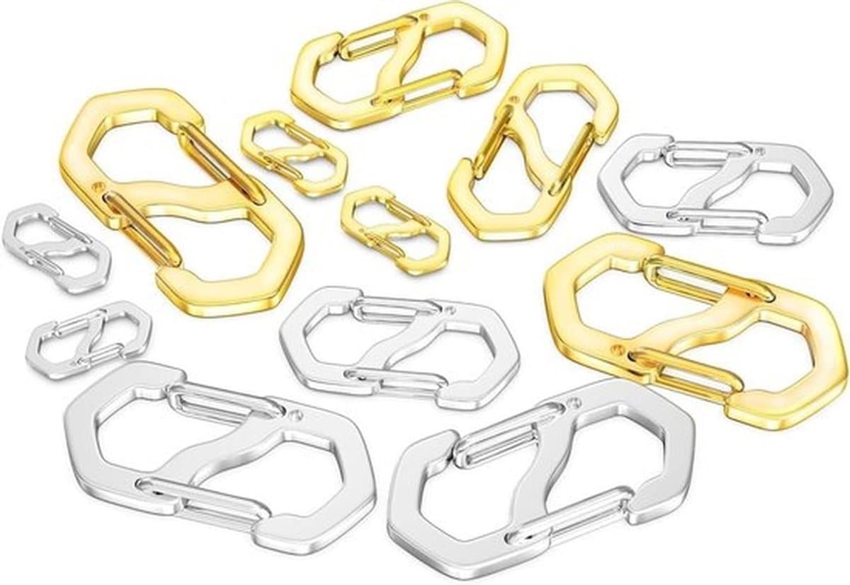 Set van 12 zilverkleurige kettingsluitingen van roestvrij staal met mini-karabijnhaken, ideaal voor het eenvoudig bevestigen van armbanden en sieraden — afbeelding 1