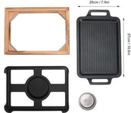 Houtskool Grill, Draagbare Lichtgewicht Rookvrije Grill, Tafel Barbecue, Alcohol Kachel, Binnen Grill met 27 X 20 cm Verwijderbare Grillplaat, Houten Basis voor Kamperen, #311, modern — thumbnail 5