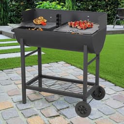 Houtskoolbarbecue ELITE met wielen en zijtafel – Dubbel grillrooster – Zwart staal – 89x47xH89 cm – 6-8 personen — thumbnail 2