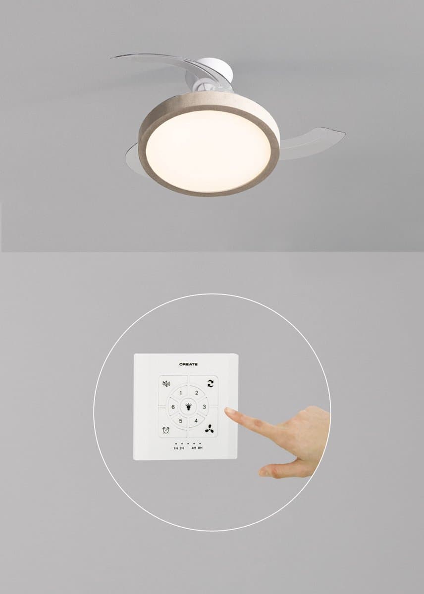 CREATE - Plafondventilator 40W stil met intrekbare bladen en LED-licht, verschillende maten - S - Met licht - Controller voor wandmontage - WIND CLEAR STUDIO — afbeelding 1