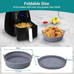 Siliconen vorm voor de airfryer, 2 stuks accessoirevormpjes voor de airfryer, herbruikbare heteluchtfriteusemand, platte ronde opvouwbare panvoering voor airfryer, magnetron en oven (grijs) — thumbnail 4