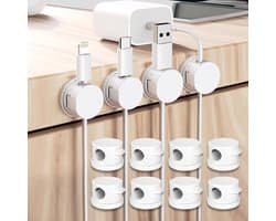Magnetische Kabelhouder met Draaibare Basis, Kabelbeheer met Magnetische Sluiting, USB Oplaadkabel Organiser (Wit, 12 Stuks)