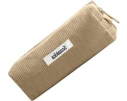 Ribbenstof Pennenzak voor Meisjes en Tieners, Praktische Rits, Pennenhouder, Ideaal voor School, Kantoor en Reizen, Roze (Beige)
