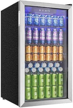CYRO - Mini Koelkast Glazen Deur - Mini Koelkasten voor Drinken - Minibar - LED - 126 Blikjes - Verstelbare Planken - RVS - Zilver — thumbnail 1