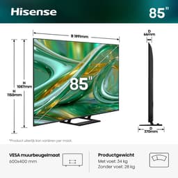 Hisense 85E8S SmartTV - 85 inch - 4K Hi-QLED MiniLED - 2026 - 600 nits - Native 144Hz Game Mode - Built-in Subwoofer - Hi-View AI Engine - Hi-QLED Colour - Dolby Vision Atmos — thumbnail 8