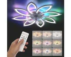 8 Bloem Ventilator Lamp - RGB 12 Kleuren - Moderne Plafondlamp Ventilator - 6 Standen - Wit - Dimbaar - Plafondventilator — afbeelding 1