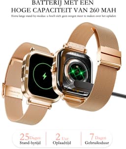 RAYOFI - Smartwatch - Nieuwe damessmartwatch 2026 - 1,75-inch fitnesshorloge - Met telefoonfunctionaliteit - Dubbele bandjes - Volledig touchscreen - Vierkant ontwerp - Stijlvol damessporthorloge - Goud - Compatibel met Android 4.4+ / iOS 10.0+ — thumbnail 3