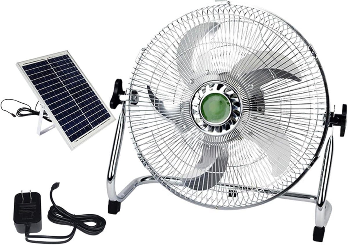 Oplaadbare Vloerventilator - Draagbare Koeler - Buiten Gebruik - 12 Snelheden - Zonnepaneel Inclusief - Zilver — afbeelding 1