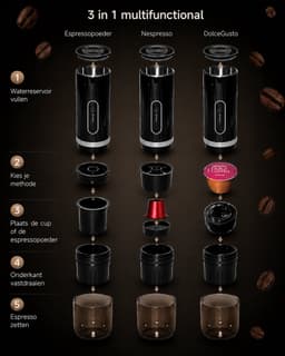 ChargeLuxe - Draagbare Elektrische Espressomachine - Voor Onderweg, Reizen en Camping - Portable Espresso Machine - Capsules & Gemalen Koffie - 12 Volt — thumbnail 2