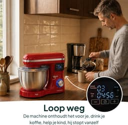 Vivid Green 2000W Keukenrobot - 6.2L - Display & Instelbare Timer - Mixer met Mengkom - Keukenmachine - Keukenmixer - Rood — thumbnail 5