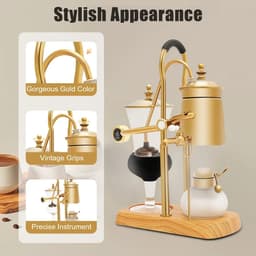 CINK Brew® Siphon Koffiezetapparaat 400ml – Vintage Vacuum Coffee Maker – Luxe Barista Coffee Brewer met Alcoholbrander – Goud — thumbnail 3